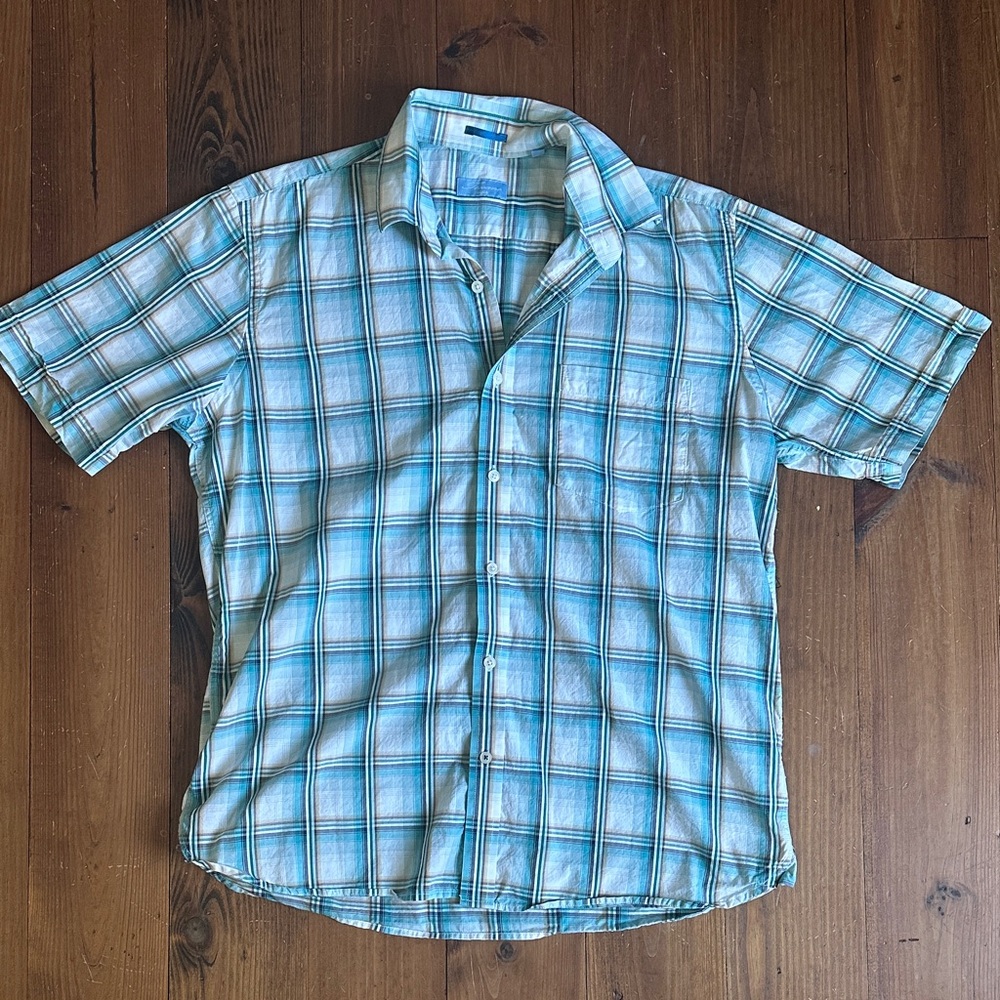 Toscano Blue Plaid Casual Button-Down Shirt